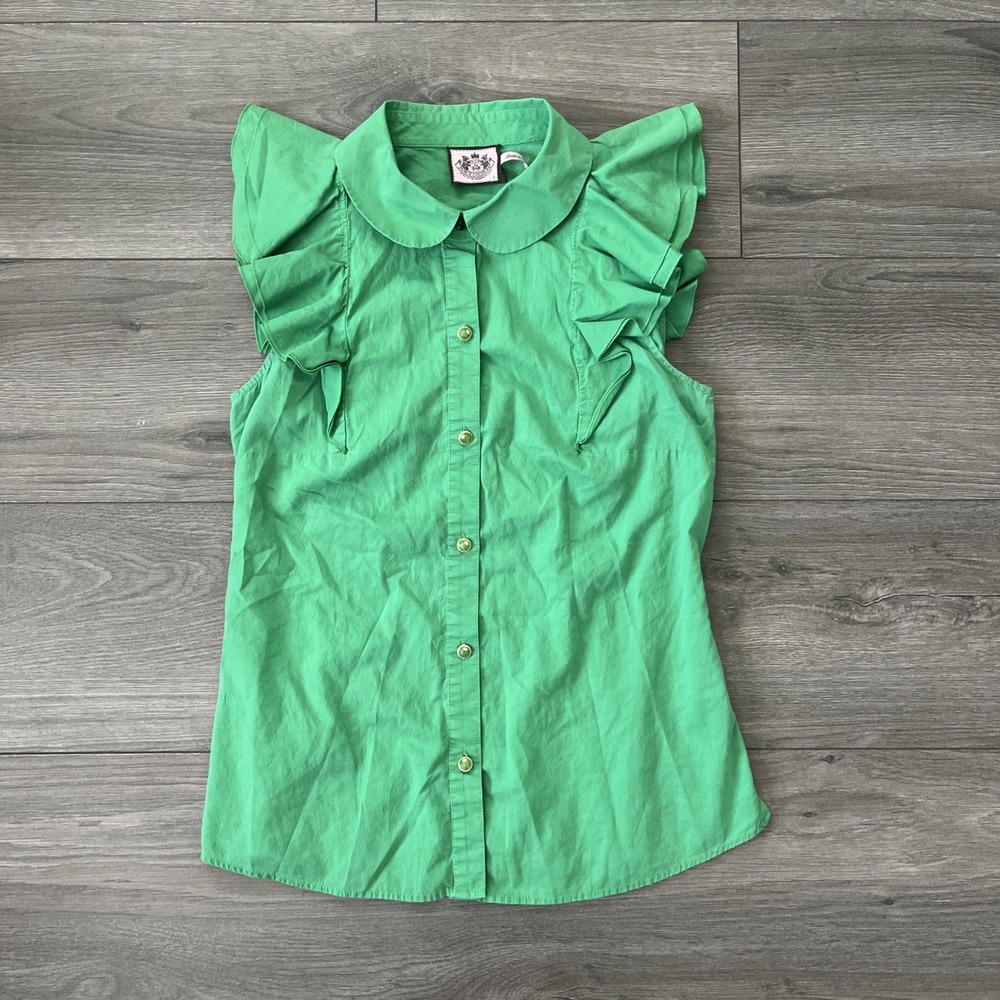 Juicy Couture Womens Sz 2 Sleeveless Blouse Button Up Green